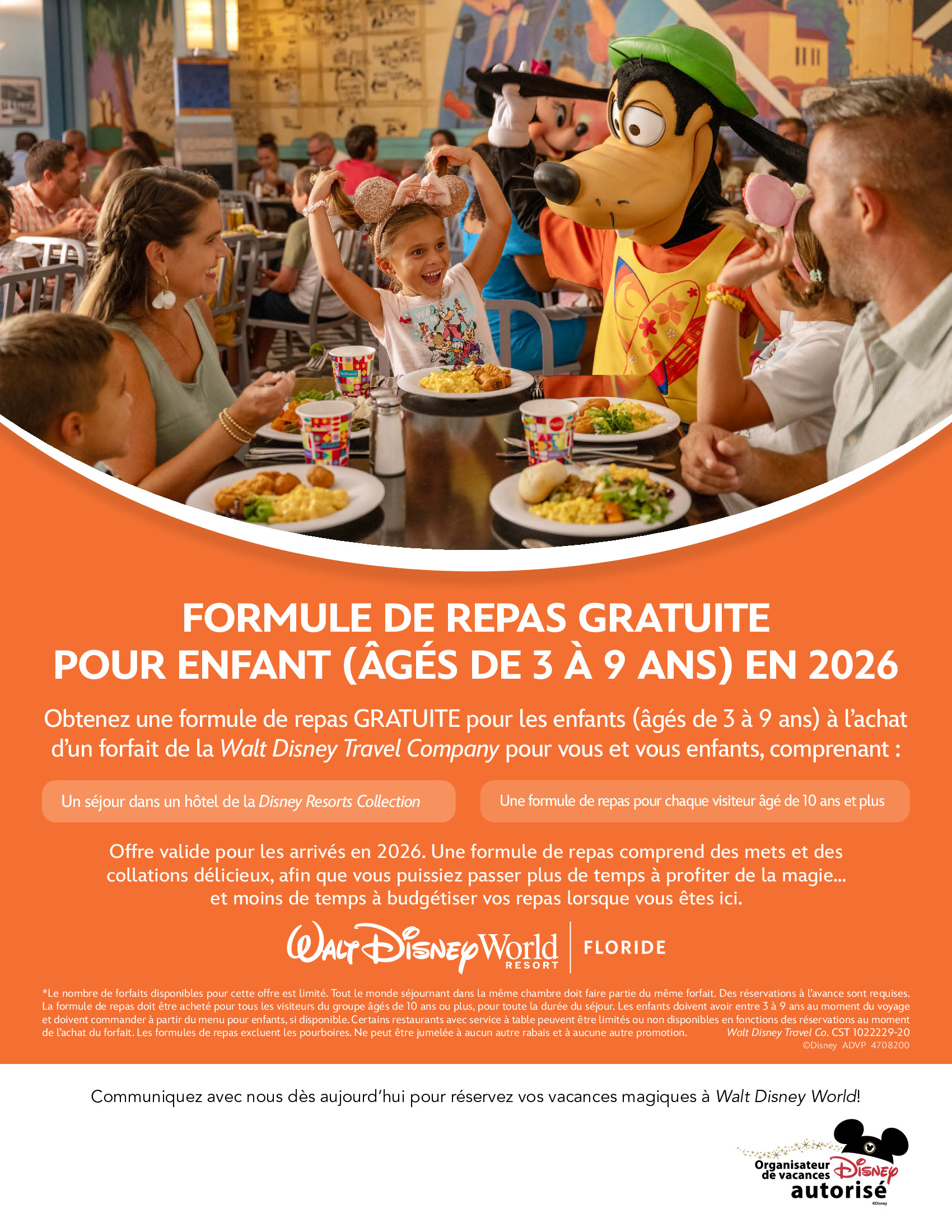 Walt Disney World Resort en Floride Formule de repas gratuite pour enfant avec Voyages Synergia Créateurs de Magie DISNEY PROMOTION Flyer SECTION-7 FR