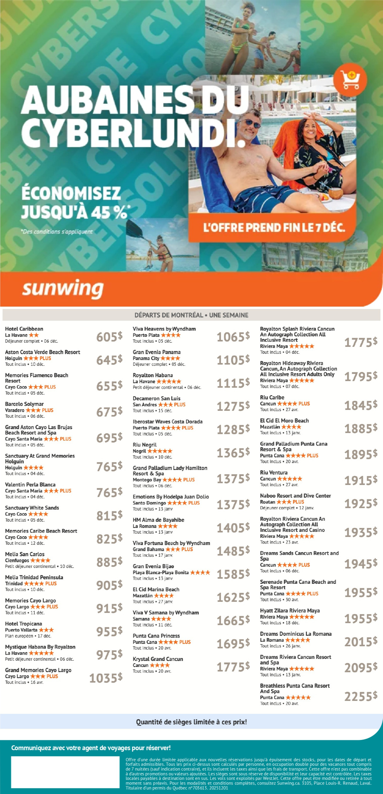 Promotion Vacances Sunwing Cyber Lundi avec Voyages Aqua Terra Mascouche Promotion Vacances Sunwing Cyber Lundi avec Voyages Aqua Terra Mascouche