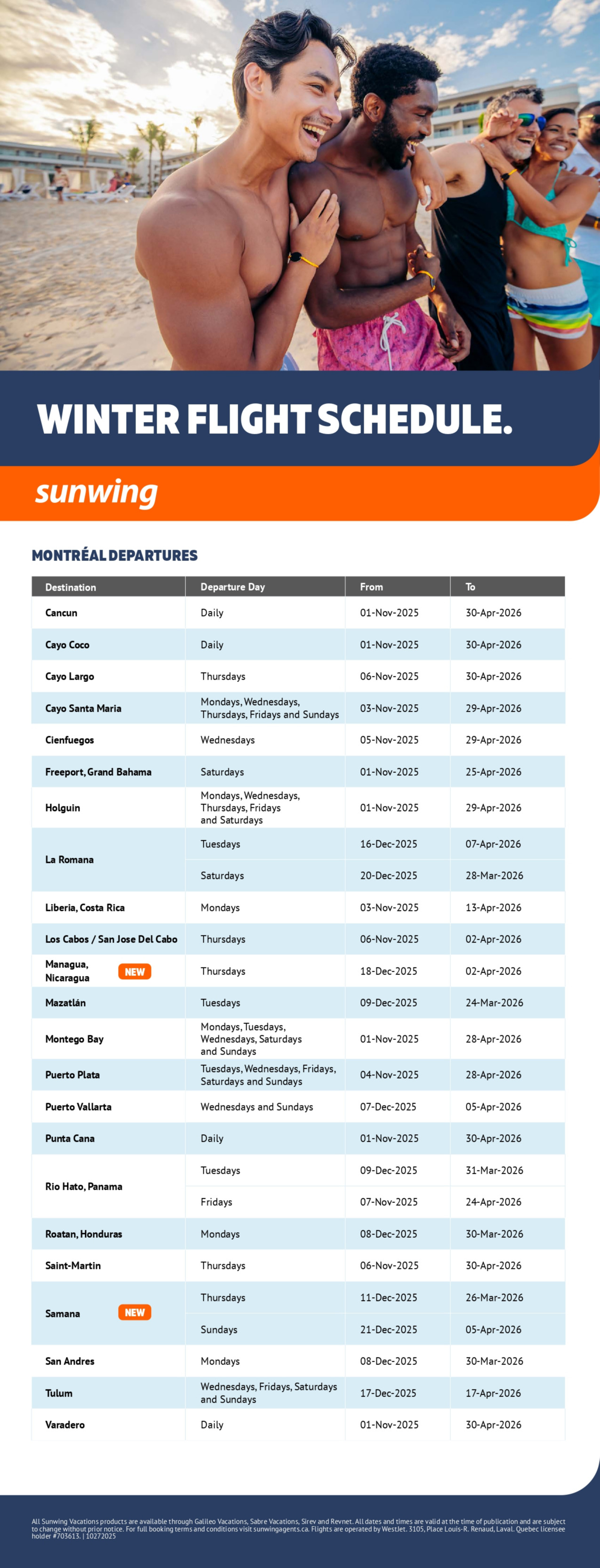 Sunwing Vacations winter flight schedule with Voyages Aqua Terra Mascouche Sunwing Vacations winter flight schedule with Voyages Aqua Terra Mascouche