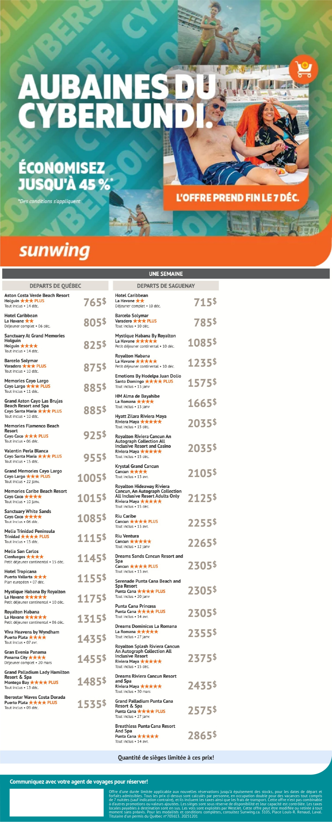 Promotion Vacances Sunwing Cyber Lundi avec Voyages Aqua Terra Mascouche Promotion Vacances Sunwing Cyber Lundi avec Voyages Aqua Terra Mascouche