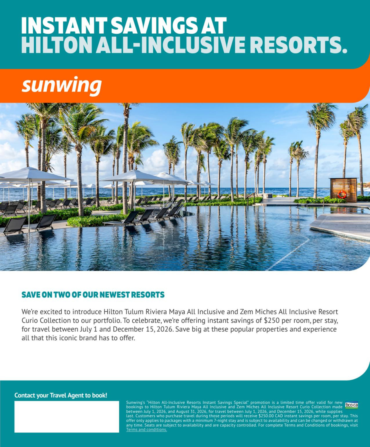 Sunwing Promotion Instant savings at Hilton All-Inclusuve Resorts with Voyages AquaTerra Mascouche