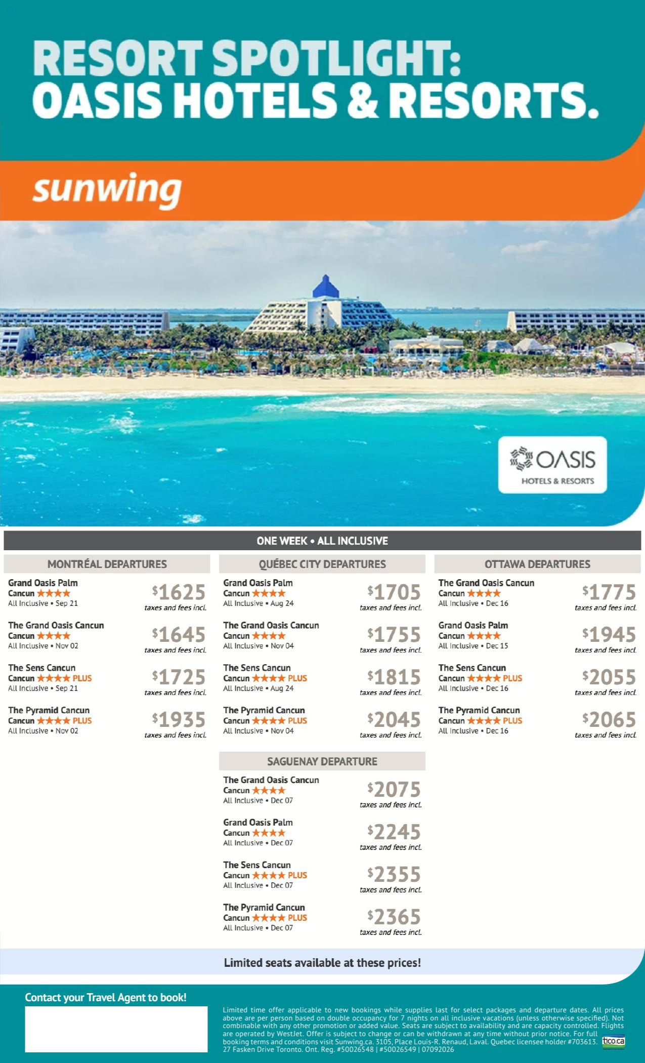Sunwing Promotion Resort Spotlight : Oasis Hotels & Resorts with Voyages AquaTerra Mascouche