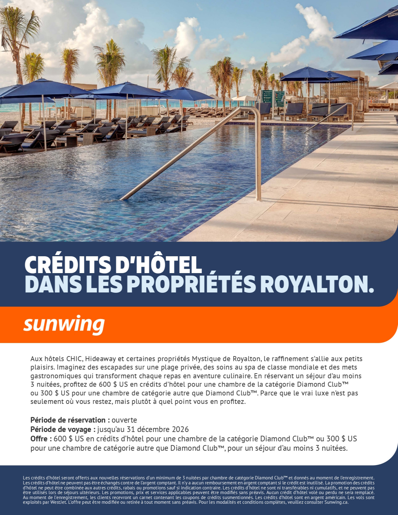 Promotion Vacances Sunwing  Credits d’hôtel dans les propriétés Royalton Resorts avec Voyages Aqua Terra Mascouche